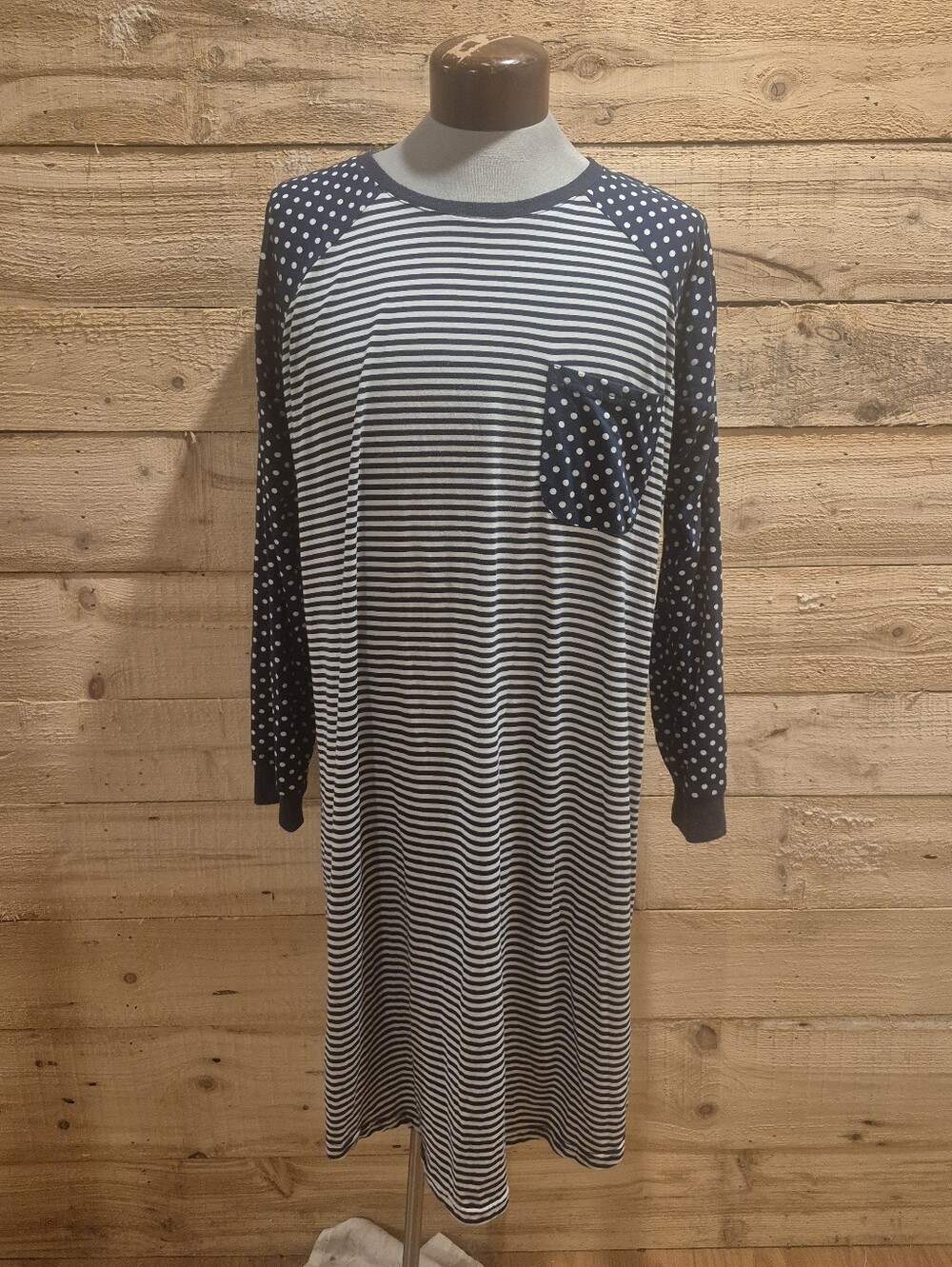 La Vie En Rose Navy and White Striped Long Sleeve Nightshirt